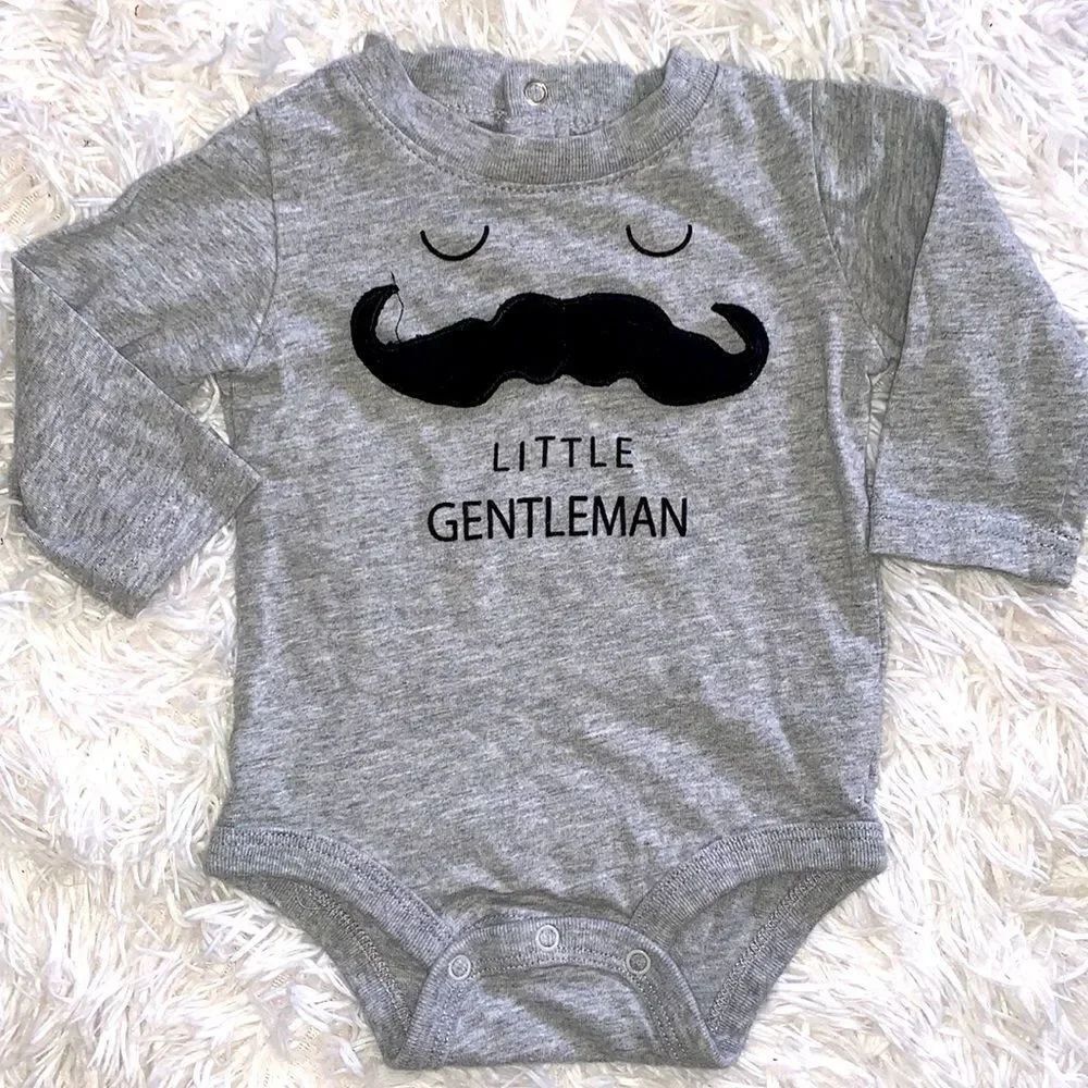 Koala Baby Boy’s Gray Little Gentleman 3D Appliqué Mustache Long Sleeve Top 0-3M